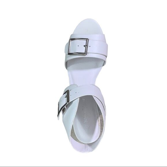 Chunky White Silver Metallic Heel Sandals - Picture 4 of 6